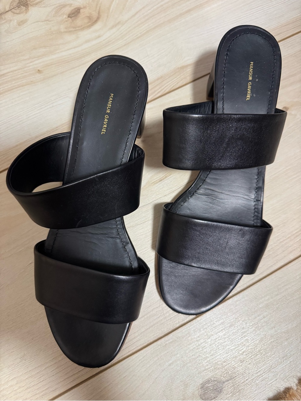 Mansur Gavriel Black Double-Band Leather Slide Mules